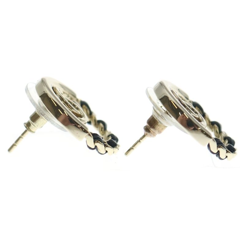 Chanel CC Logo Round Earrings Gold Black
