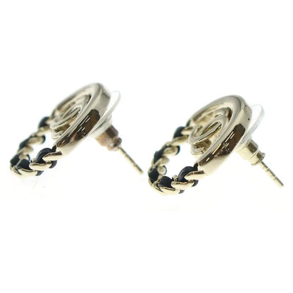 Chanel CC Logo Round Earrings Gold Black