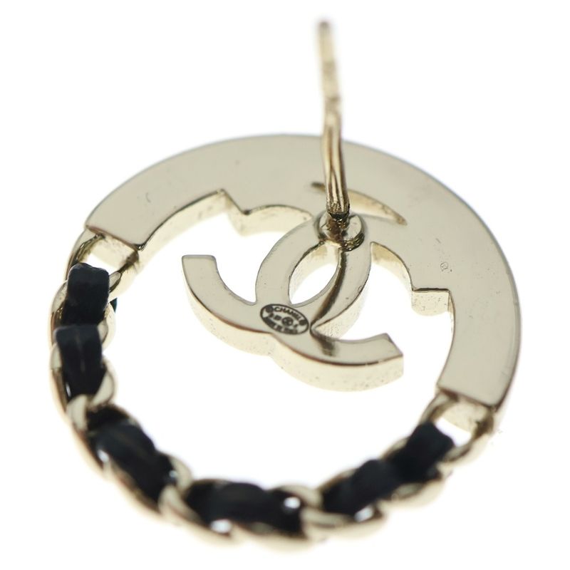 Chanel CC Logo Round Earrings Gold Black