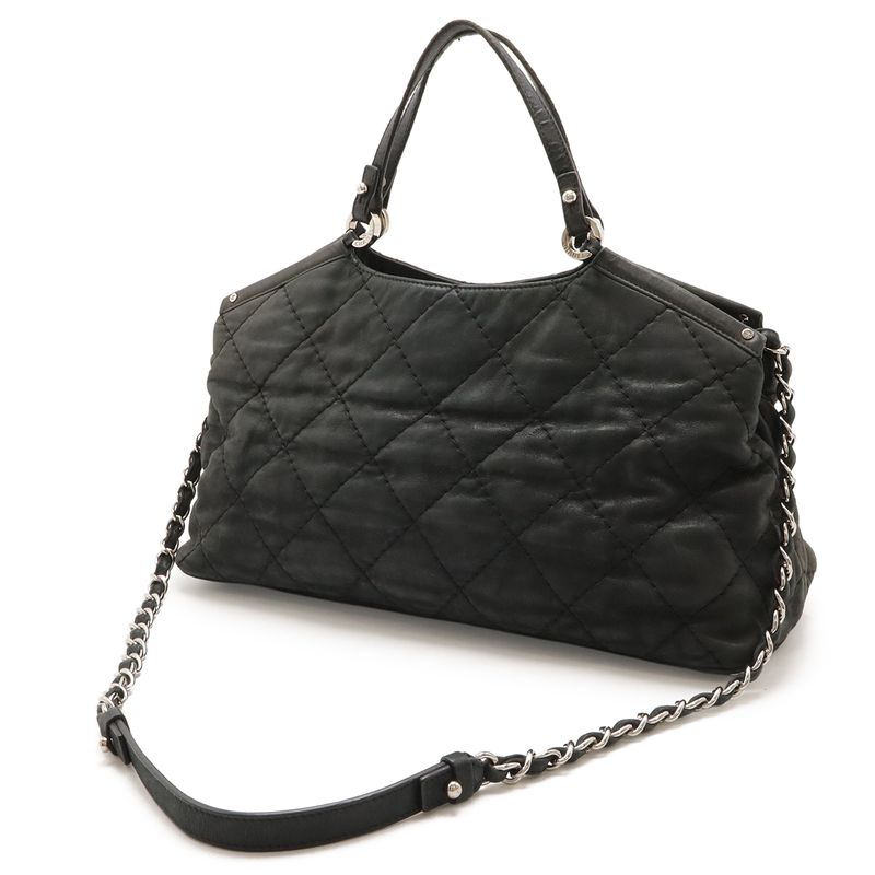 Chanel Quilted CC Logo Tote 2-Way Chain Shoulder Bag Sparkle Leather