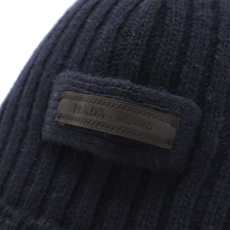 Prada Knit Cap Hat 100% Wool Dark Navy Blue M