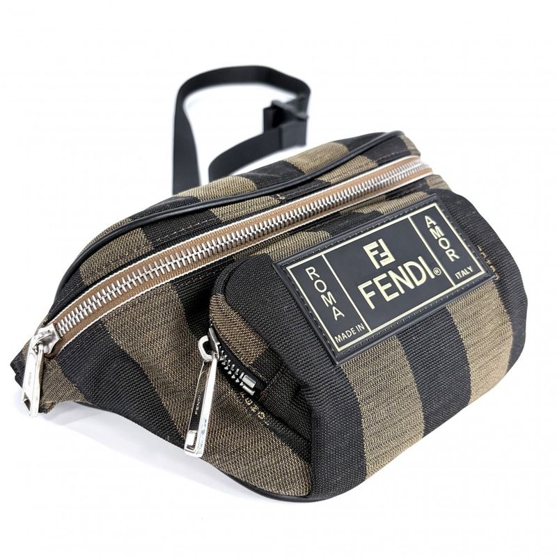 Fendi Body Bag Pecan Stripe Waist Pouch Canvas