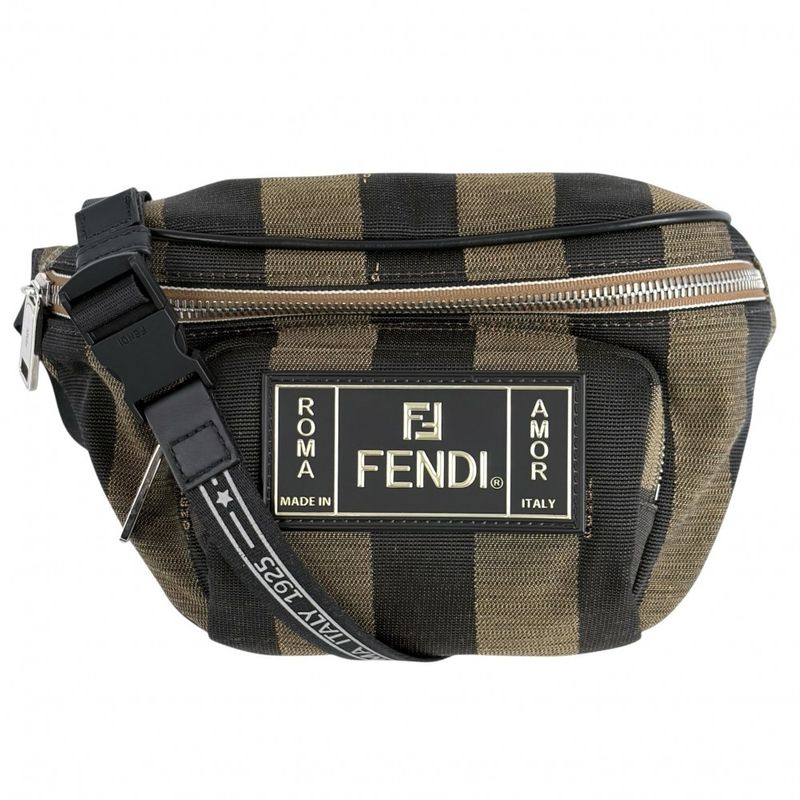 Fendi Body Bag Pecan Stripe Waist Pouch Canvas