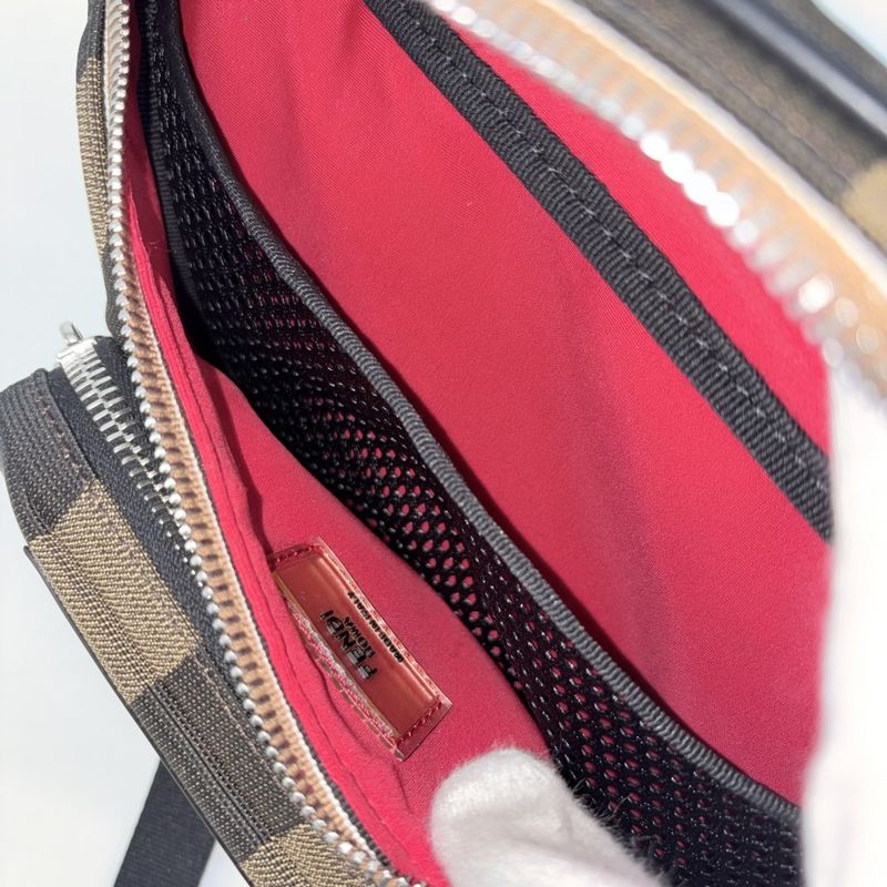 Fendi Body Bag Pecan Stripe Waist Pouch Canvas
