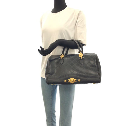 Versace Sunburst Black Gold Leather Boston Bag