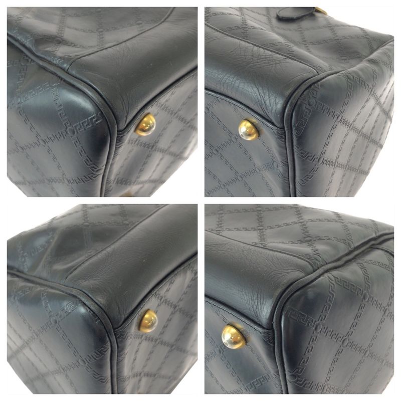 Versace Sunburst Black Gold Leather Boston Bag