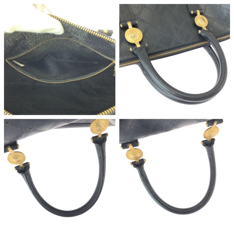 Versace Sunburst Black Gold Leather Boston Bag