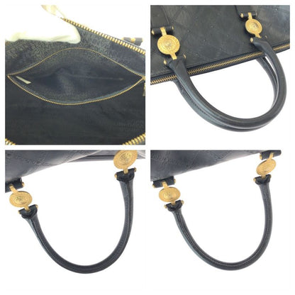 Versace Sunburst Black Gold Leather Boston Bag