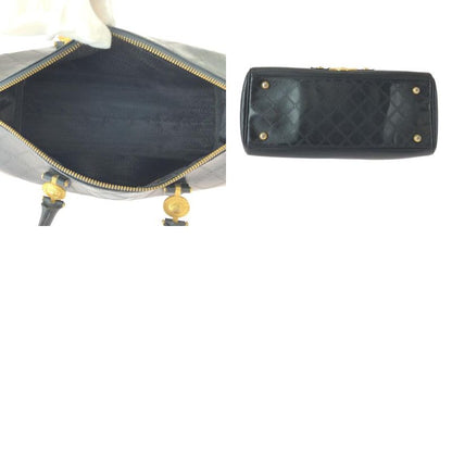 Versace Sunburst Black Gold Leather Boston Bag