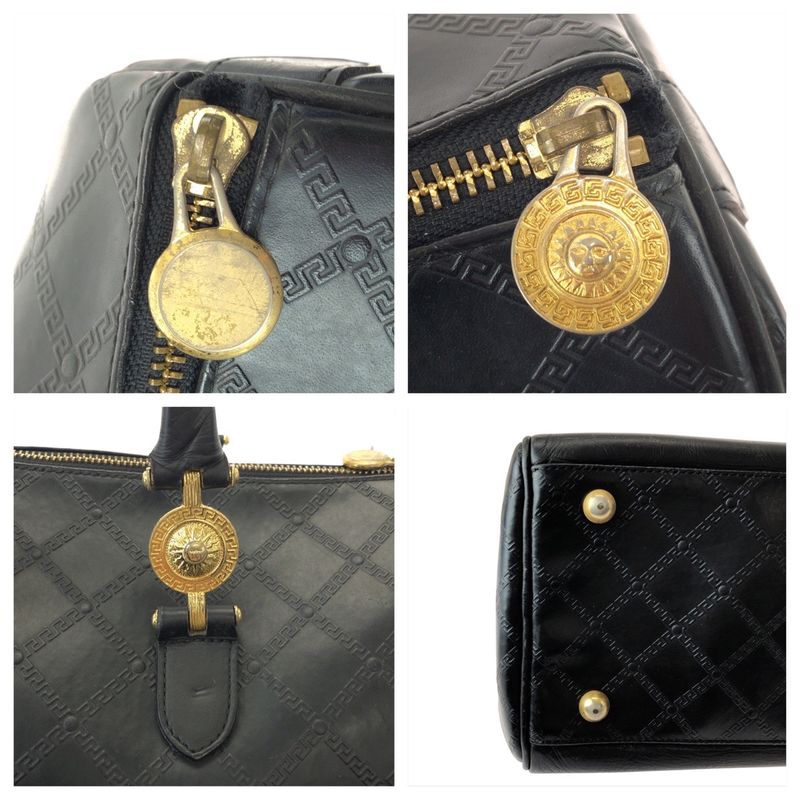 Versace Sunburst Black Gold Leather Boston Bag