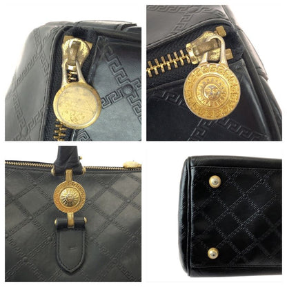 Versace Sunburst Black Gold Leather Boston Bag