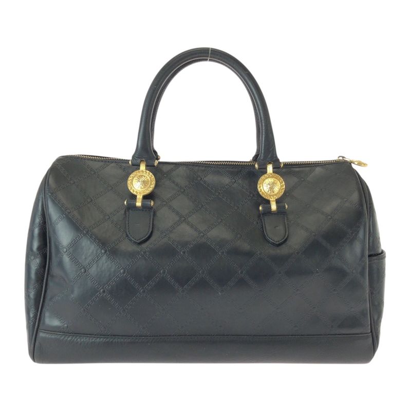 Versace Sunburst Black Gold Leather Boston Bag