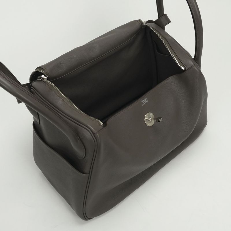 Hermes Lindy 34 Tote Shoulder Bag Etain Gray Silver