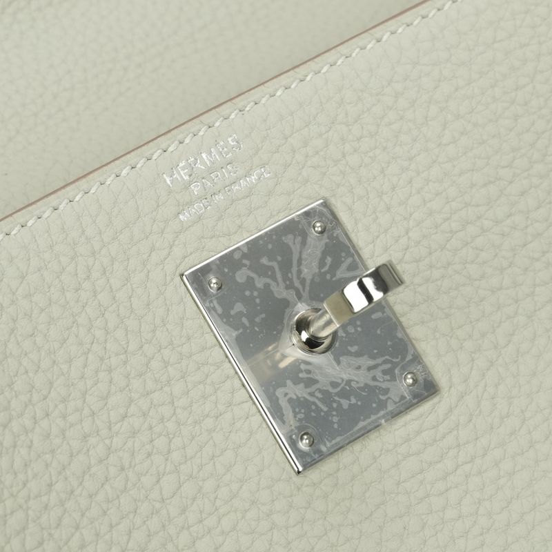 Hermes Kelly 32 Tote Shoulder Bag Togo Grisperle Gray Silver