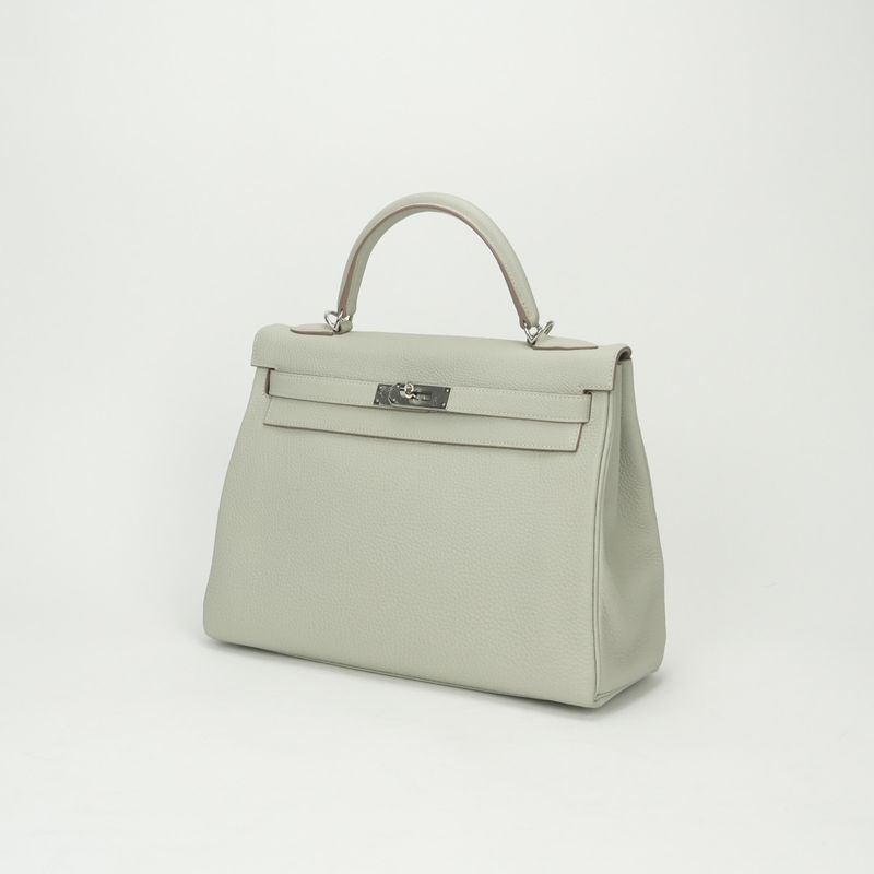 Hermes Kelly 32 Tote Shoulder Bag Togo Grisperle Gray Silver