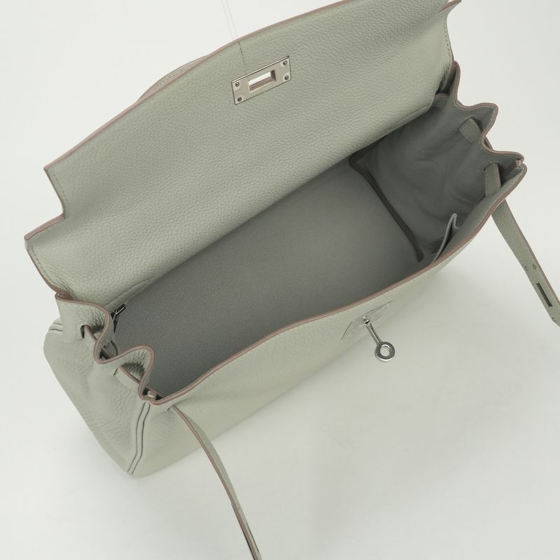 Hermes Kelly 32 Tote Shoulder Bag Togo Grisperle Gray Silver