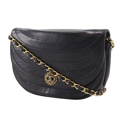 Chanel Half Moon Chain Shoulder Vintage Lambskin Black Bag
