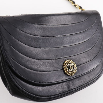 Chanel Half Moon Chain Shoulder Vintage Lambskin Black Bag