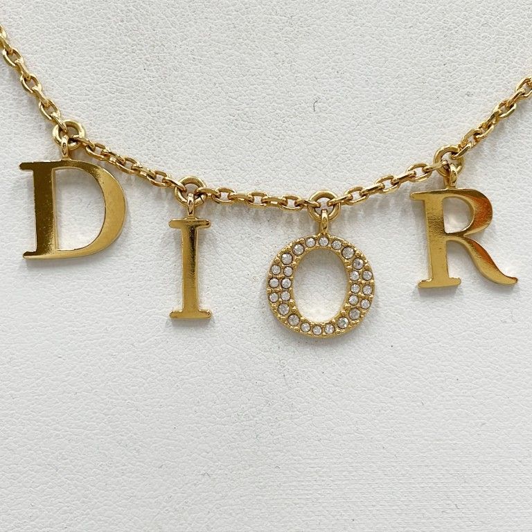 Dior Christian Necklace Dioevolution Gold Metal Rhinestone Logo
