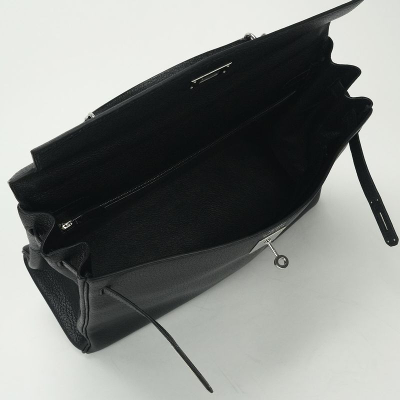Hermes Kelly 35 Tote Shoulder Bag Chevre Coromandel Noir Black