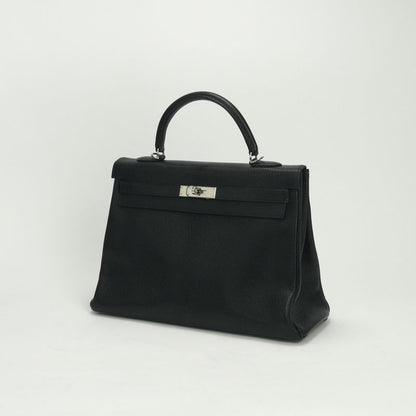 Hermes Kelly 35 Tote Shoulder Bag Chevre Coromandel Noir Black
