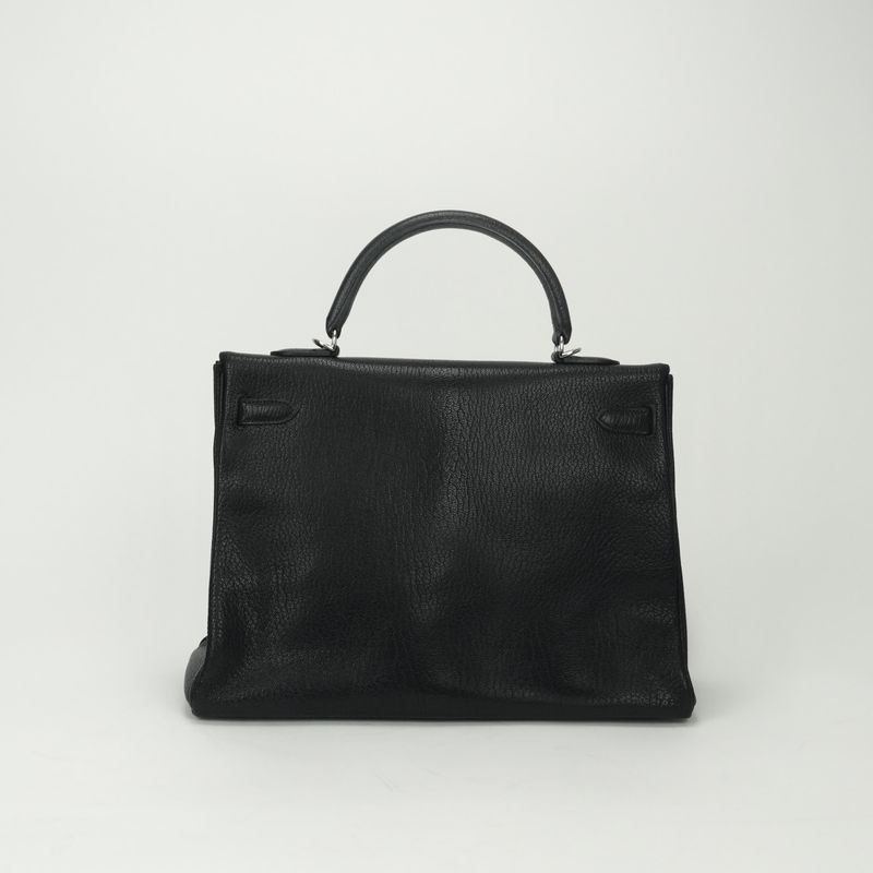 Hermes Kelly 35 Tote Shoulder Bag Chevre Coromandel Noir Black
