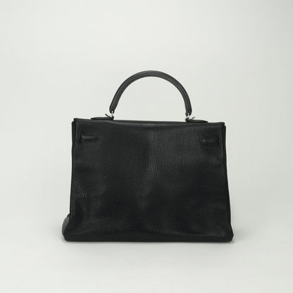 Hermes Kelly 35 Tote Shoulder Bag Chevre Coromandel Noir Black
