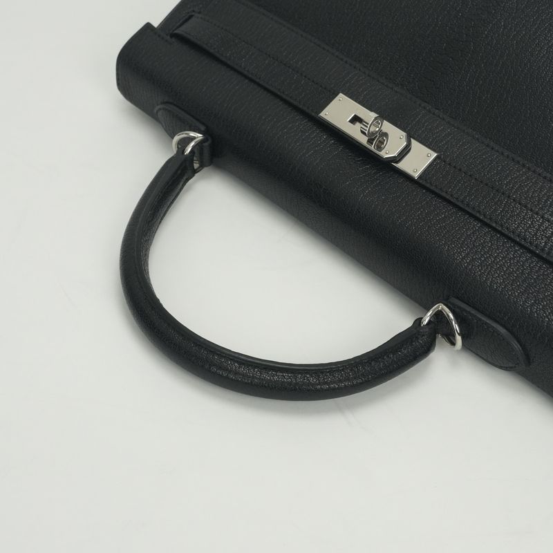 Hermes Kelly 35 Tote Shoulder Bag Chevre Coromandel Noir Black