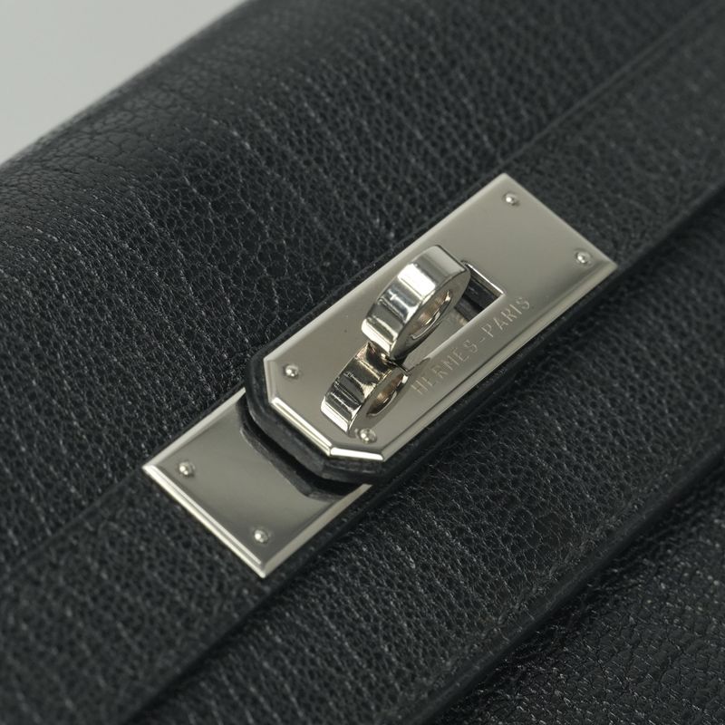 Hermes Kelly 35 Tote Shoulder Bag Chevre Coromandel Noir Black