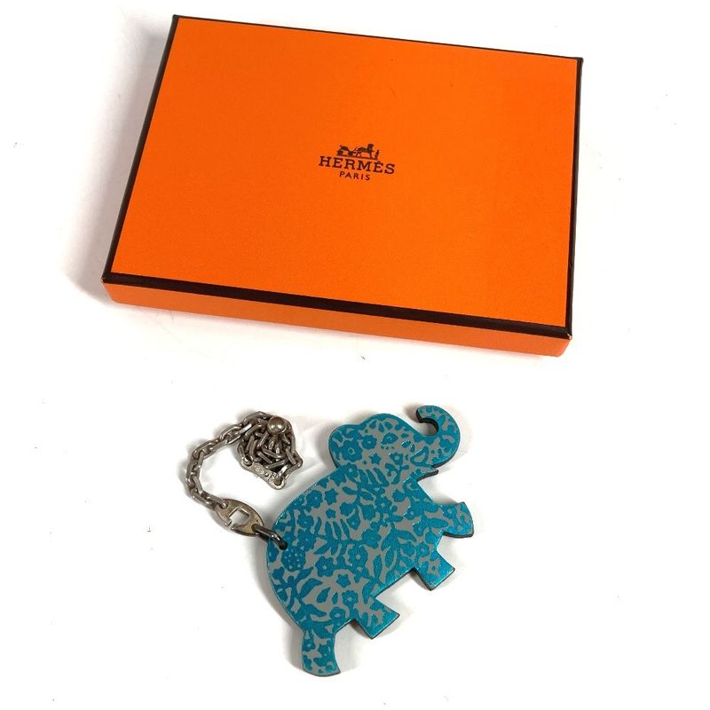 Hermes Key Holder Animal Elephant Leather Gray