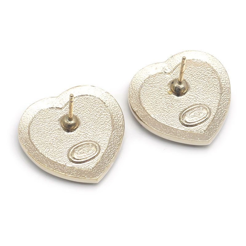 Chanel Heart Earrings CC Logo Rhinestone Gold Black