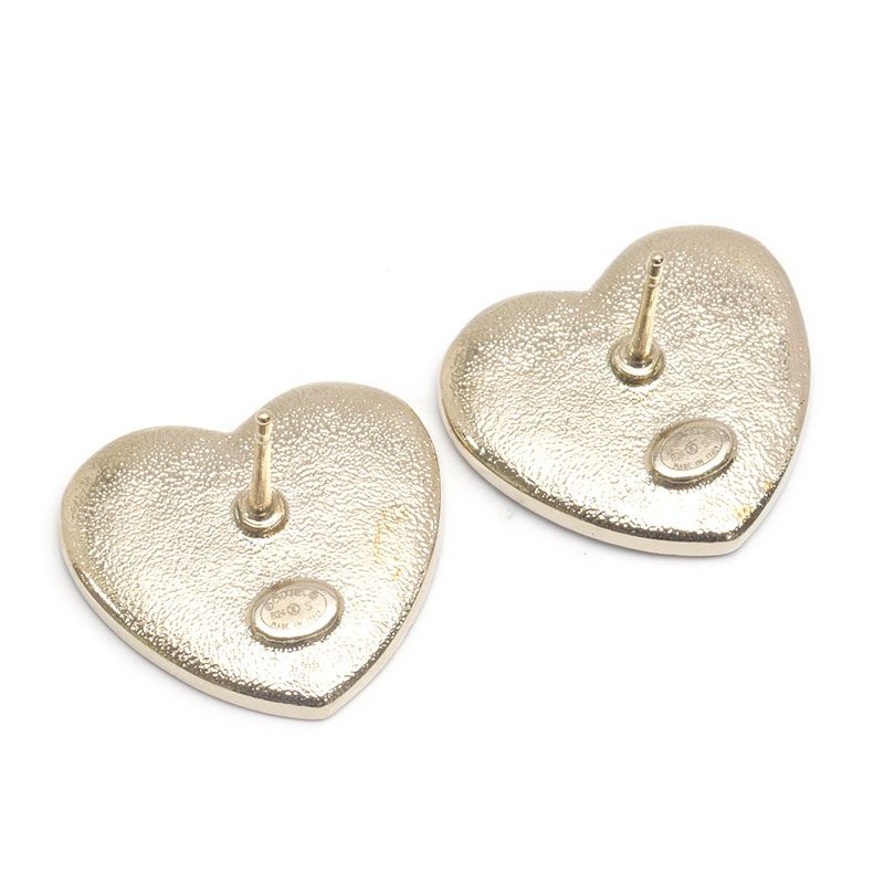 Chanel Heart Earrings CC Logo Rhinestone Gold Pink