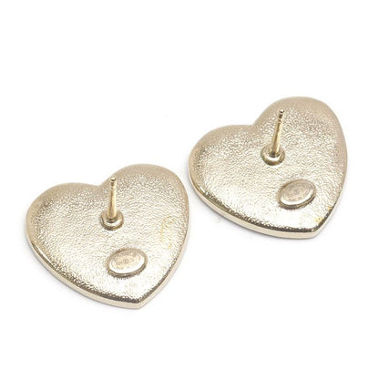 Chanel Heart Earrings CC Logo Rhinestone Gold Pink