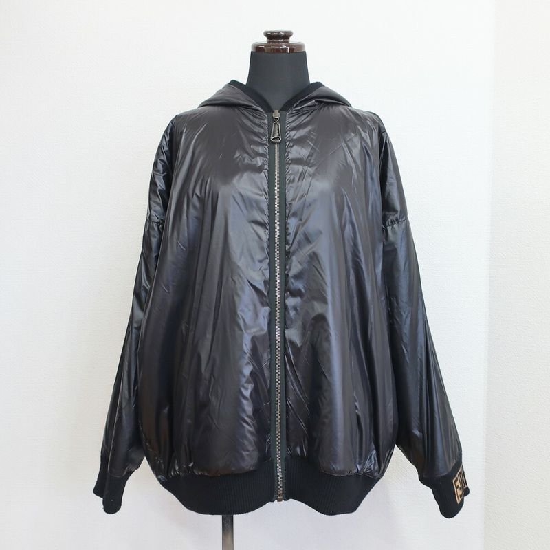 Fendi Full Zip Hoodie Zucca Pattern Reversible Black Brown Notation
