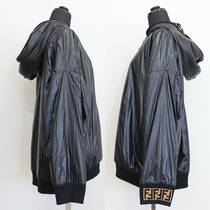 Fendi Full Zip Hoodie Zucca Pattern Reversible Black Brown Notation