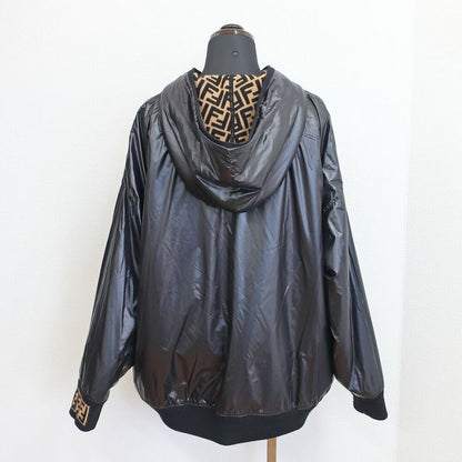 Fendi Full Zip Hoodie Zucca Pattern Reversible Black Brown Notation