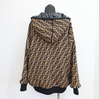 Fendi Full Zip Hoodie Zucca Pattern Reversible Black Brown Notation