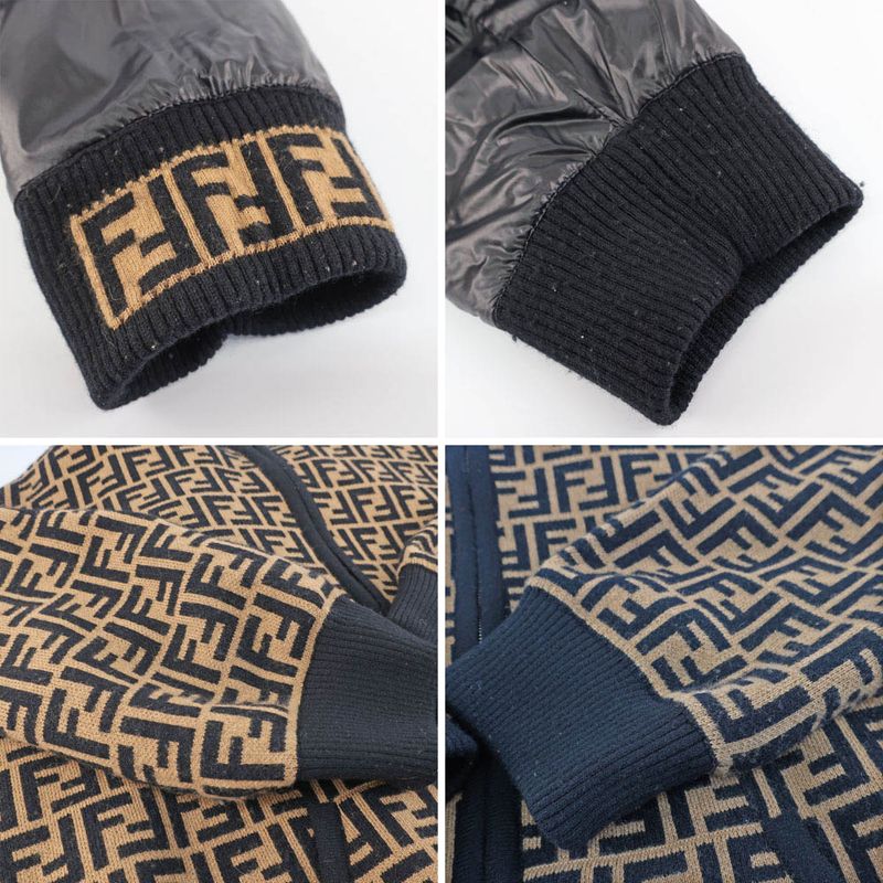 Fendi Full Zip Hoodie Zucca Pattern Reversible Black Brown Notation