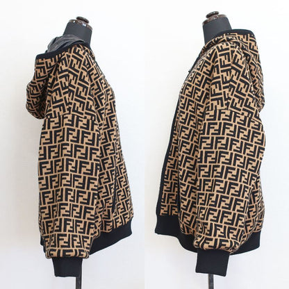 Fendi Full Zip Hoodie Zucca Pattern Reversible Black Brown Notation