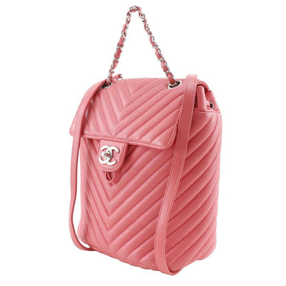 Chanel Chevron Stitch Chain Backpack Lambskin Pink