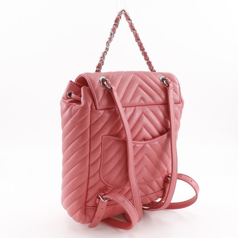 Chanel Chevron Stitch Chain Backpack Lambskin Pink