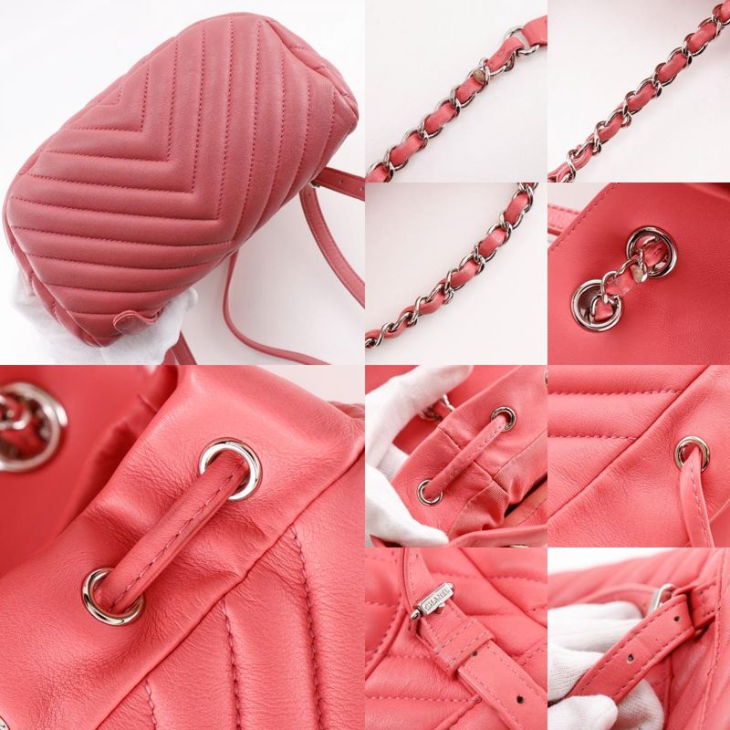 Chanel Chevron Stitch Chain Backpack Lambskin Pink