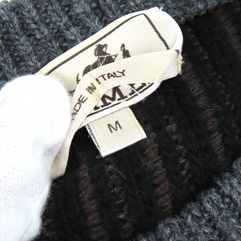 Hermes Wool Cashmere Striped Long Sleeve Knit Sweater Gray Brown Black M Made