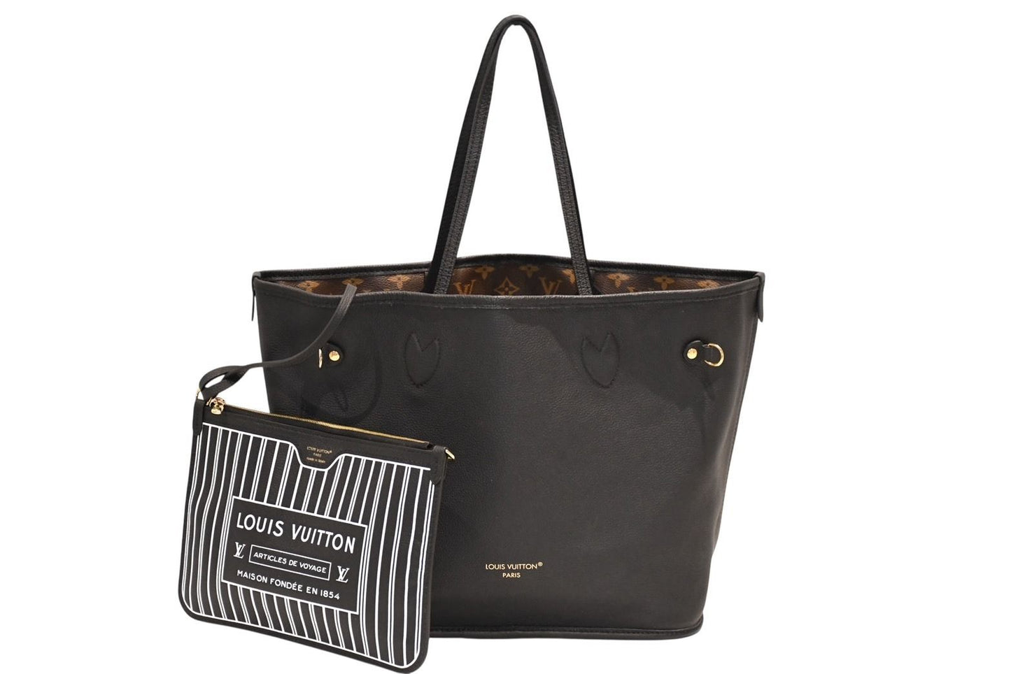 Louis Vuitton Neverfull Inside Out MM Reversible Tote Bag Black Brown Calfskin