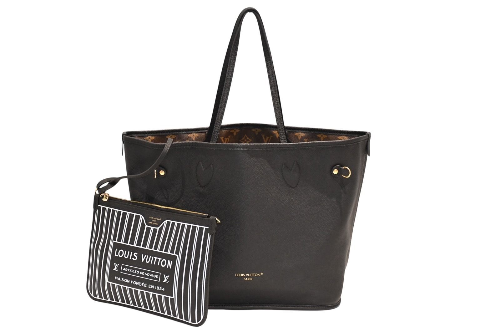 Louis Vuitton Neverfull Inside Out MM Reversible Tote Bag Black Brown Calfskin