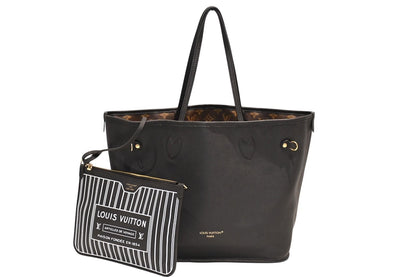 Louis Vuitton Neverfull Inside Out MM Reversible Tote Bag Black Brown Calfskin