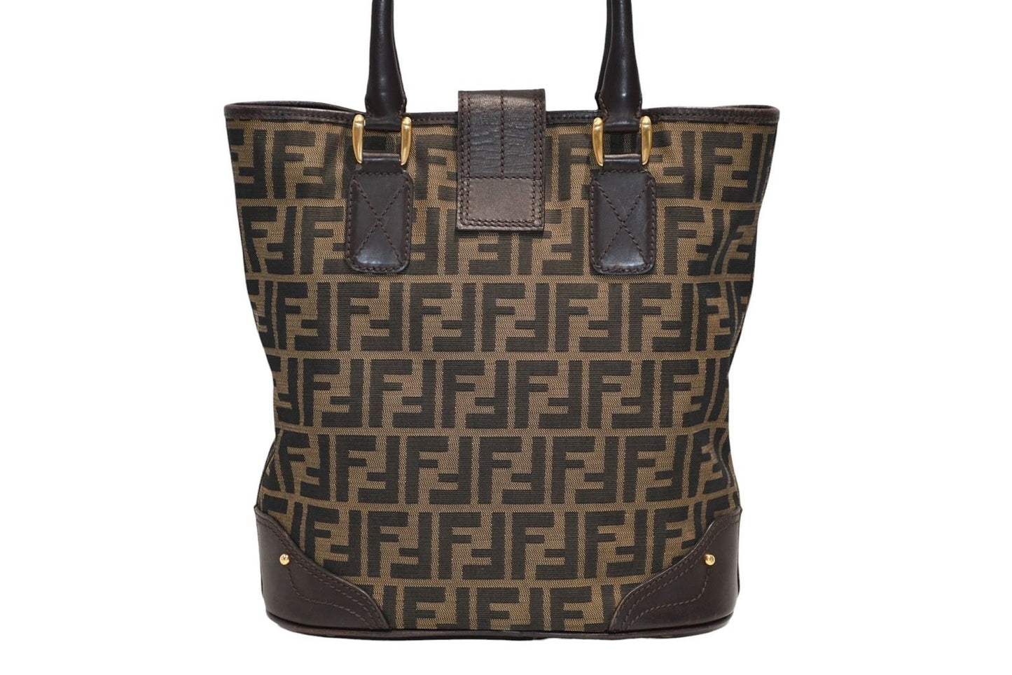 Fendi Handbag Zucca Pattern Canvas Leather Brown Gold — view 2