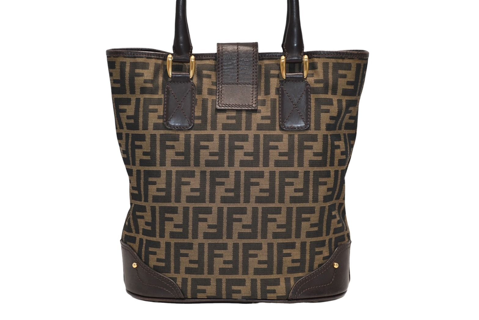 Fendi Handbag Zucca Pattern Canvas Leather Brown Gold — view 2