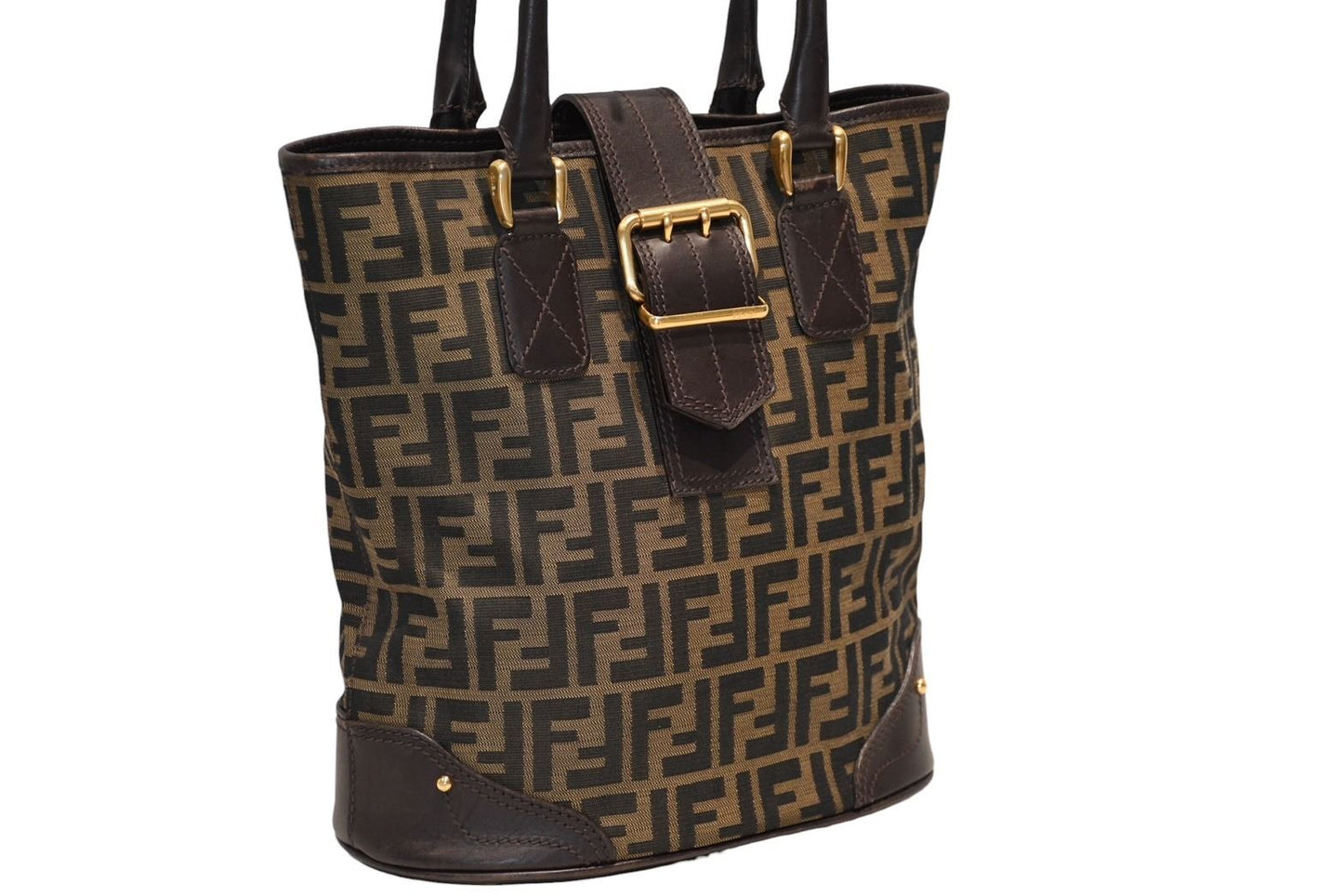 Fendi Handbag Zucca Pattern Canvas Leather Brown Gold — view 3