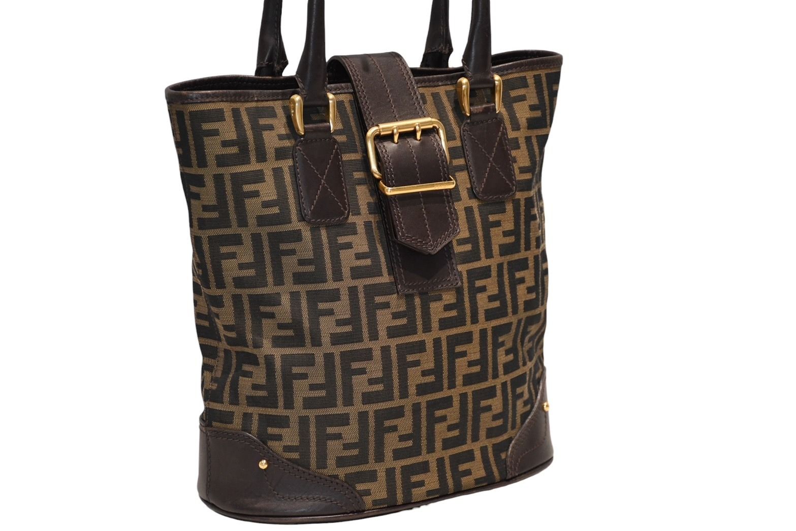 Fendi Handbag Zucca Pattern Canvas Leather Brown Gold — view 3